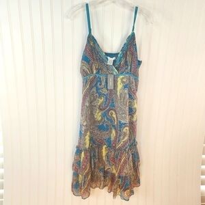 Poppy Garden sleeveless lightweight dress bright paisley colors accented w/ blue